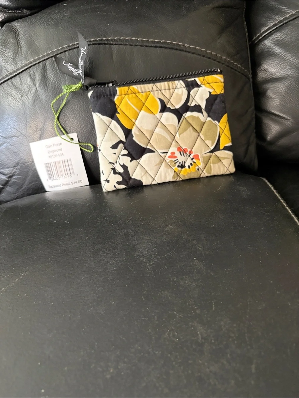Vera Bradley Quilted Floral Coin Purse in Yellow, Black, Cream